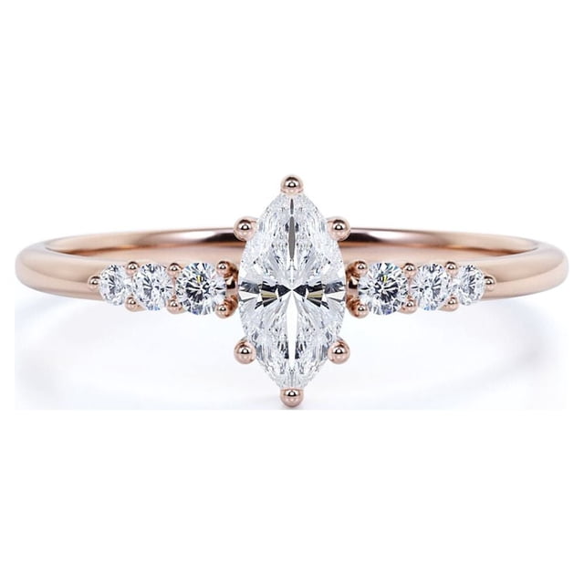 JeenMata Elegant Marquise Cut Engagement Ring in 18K Rose Gold Plating for Women