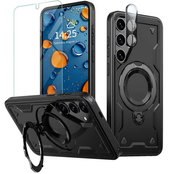 ANTSHARE for Samsung Galaxy S25 Case, Build in Foldable Kickstand, [1*Temped Glass Screen Protector & Camera Protector], Military Heavy Duty Shockproof Case for Samsung Galaxy S25