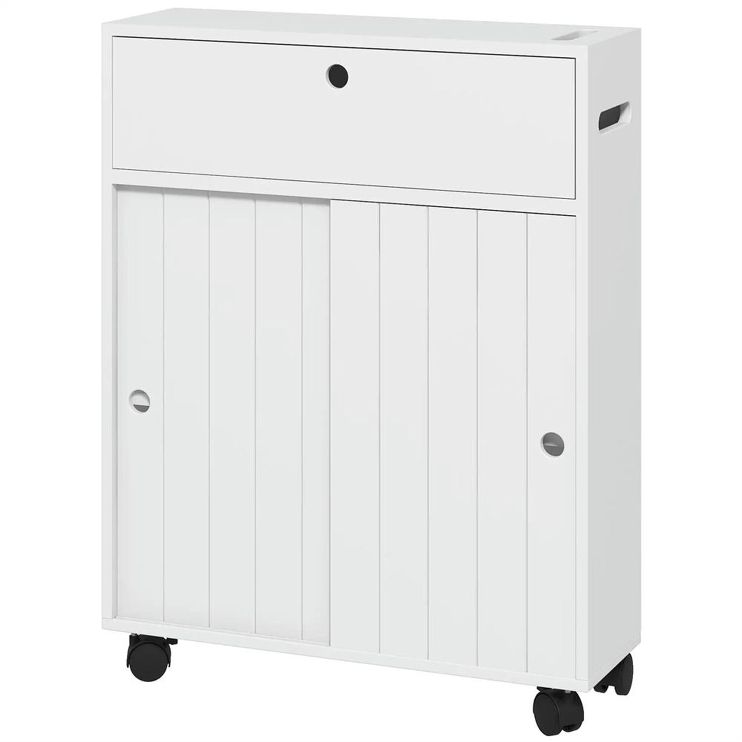 Demi Bonn 26" Rolling Narrow Bathroom Side Storage Cabinet with 4 Rolling Wheels, Bathroom Toilet Paper Storage Cabinet for Small Spaces, White
