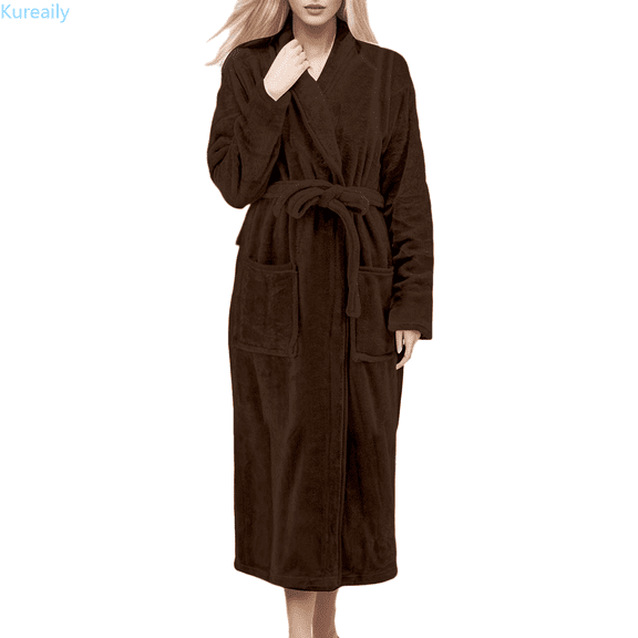 Kureaily Soft Bathrobe Long Sleeve Shawl Collar Kimono Style Robe With Belt For Cozy Wear And Spa Relaxation At Home Soft Pajamas Dress