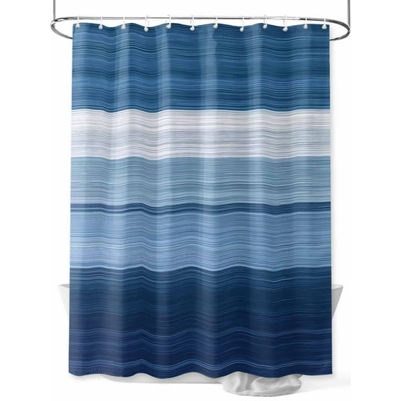 Fsddascl Dark Blue Ombre Stripes Shower Curtain Set - 48" x 72" Washable Bathtub Curtain with 12 Hooks, Chic Vintage Simple Abstract Art Waterproof Fabric Stall Shower Curtains for Bathroom/Bathtub
