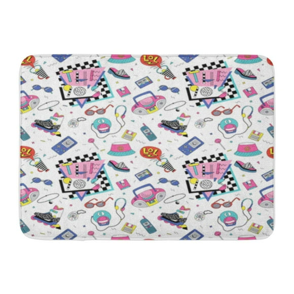 POGLIP Retro Patch Badges Roller Skates Cassette Players Sun Glasses Doormat Floor Rug Bath Mat 30x18 inch