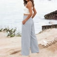 thumbnail image 6 of Women's Beach Vacation Pants Seaside Solid Comfy Casual Pocket Regular Long Pants Cotton Linen Trousers, 6 of 6