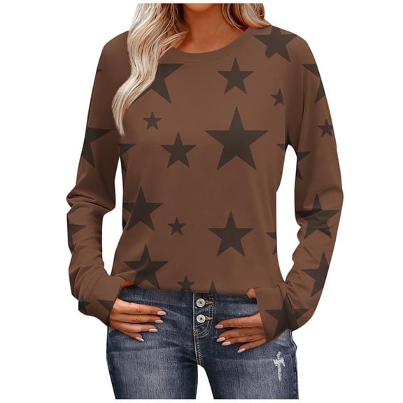Womens Long Sleeve Shirts Fashion Star Gradient Color T-Shirts Casual Round Neck Blouses Lightweight Casual Pullover Tops