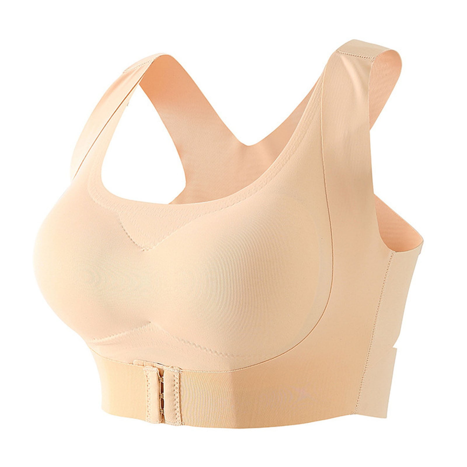 DORKASM Plus Size Front Closure Bras Wire Free Sports Comfortable Plus Size  Seamless Soft 2 Pack Racerback Bras for Women Beige 5XL 