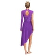 thumbnail image 2 of Doomiva Women Shiny Lyrical Dance Dress Asymmetric Figure Skating Dress Modern Contemporary Dancewear Purple S, 2 of 7