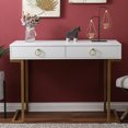 thumbnail image 4 of LuxenHome Modern White Manufactured Wood with Gold Legs 2-Drawer Writing Desk, 4 of 11