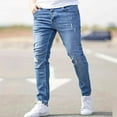 thumbnail image 4 of QATAINLAV Men's Casual Jeans Slim Fit Skinny Denim Stretch Tapered Jean Pants Ripped Frayed Hem Beam Feet Jeans Pants with Pockets Blue L Fall Savings, 4 of 7