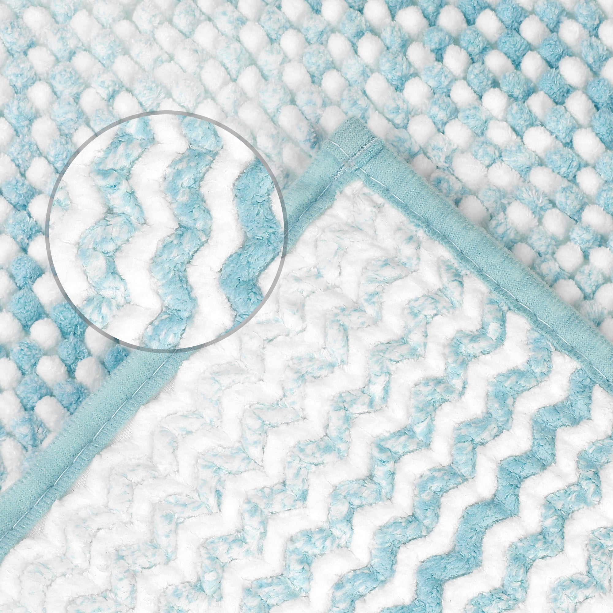Unique Bargains Chenille Bathroom Rug Absorbent Non-Slip Striped Plush Shaggy Bath Rugs Lake Green 20" x 32"