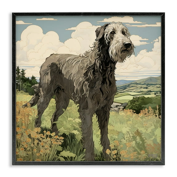 Stupell Industries Countryside Landscape Dog Landscape Painting Black Framed Art Print Wall Art, 12 x 12