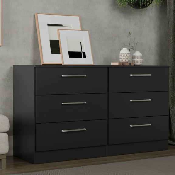 Kappesberg Jolyne 6-Drawer Horizontal Dresser, Black – Modern Bedroom Storage for Adults and Teens, 28.5"H x 50.4"W x 17.7"D