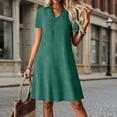 thumbnail image 2 of Laqbezok Women's V-Neck Short Sleeve Dress, Casual Cotton Linen Feel A-Line Sundress, Textured Solid Color Shift Dress with Back Zipper, 2 of 9