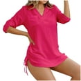 thumbnail image 2 of Plebaso Robe de Plage pour Femmes, Col en V, Manches 3/4, Maillot de Bain avec Cordon de Serrage, 2 of 4