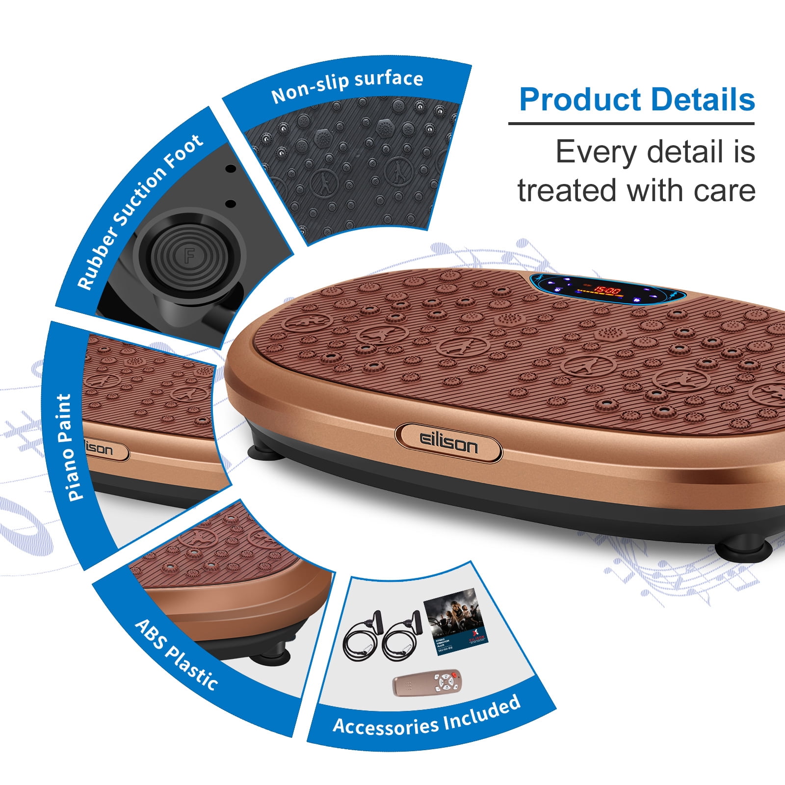 EILISON FitMax 3D XL Vibration Plate Exercise Machine - Whole Body Workout Vibration Fitness Platform w/Loop Bands - Home Workout for Lymphatic Drainage Machine for Weight Loss, Wellness (Brown)