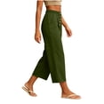 thumbnail image 7 of Bzdzmqm Women's High Waisted Wide Leg Capri Pants with Pockets Solid Casual Streetwear Elastic Waist Summer Cropped Beach Work Trousers Fashion, Army Green 2XL, 7 of 7
