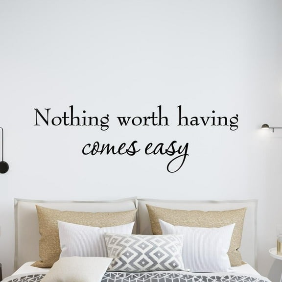 VWAQ Nothing Worth Having Comes Easy Wall Decals Inspirational Quote Design Stickers (8"H x 22"W Black)