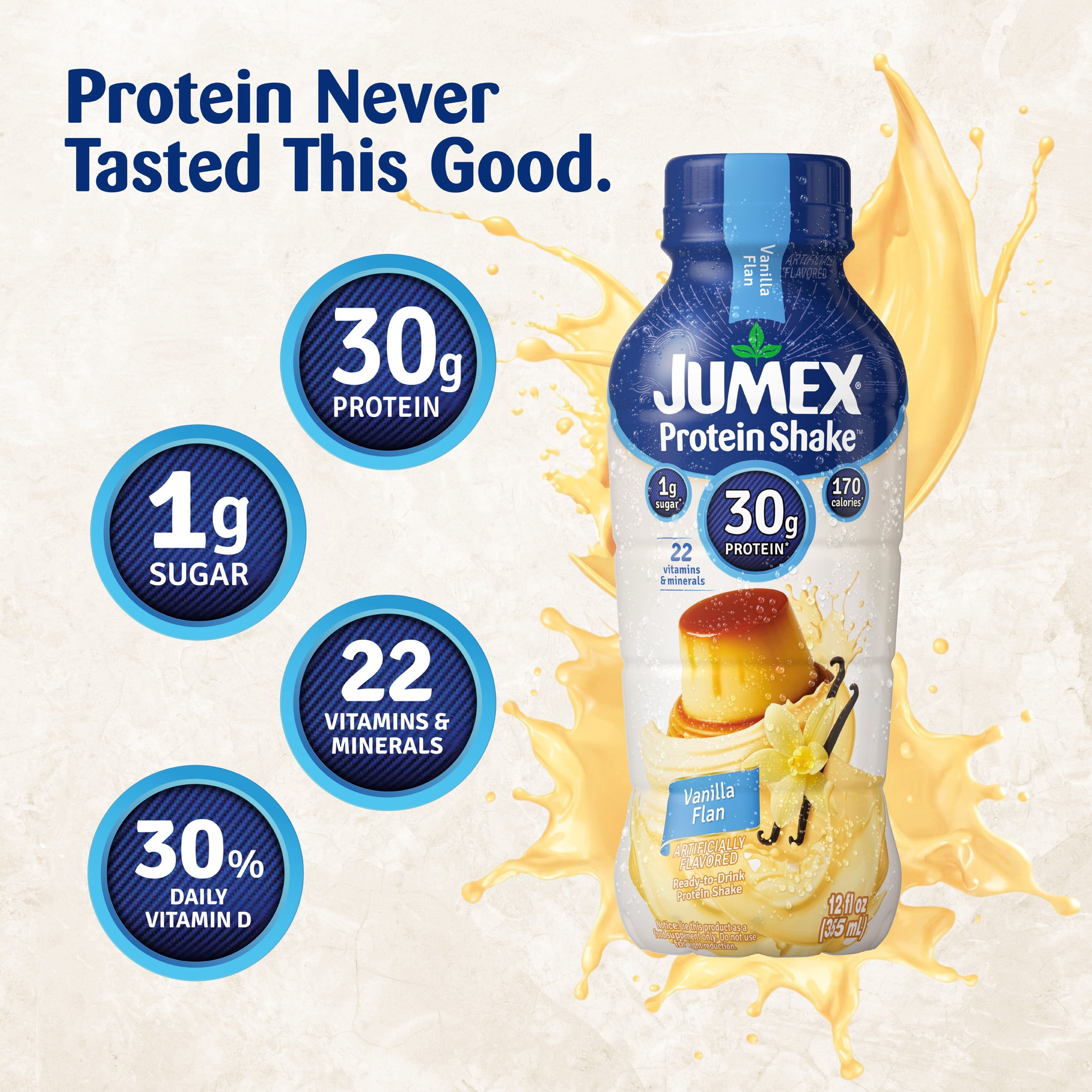 Jumex Protein Shake Vanilla Flan, 30g Protein, 12 fl oz, 4 Pack