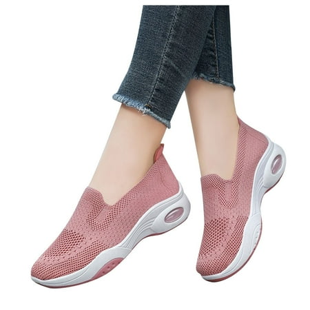 Ierhent Slip On Sneakers Women Womens Slip On Sneakers Breathable Walking Shoes Knitted Comfort Wedge Platform Loafers Fashion Sock Shoes(Pink 6.5)