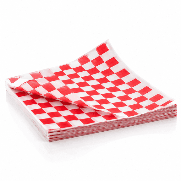 12" x 12" Red Check Deli Sandwich Wrap Paper - Grease-Resistant,Vibrant Food-Safe Basket Liner for Burgers,Sandwiches,Hot Dogs,and More - Pack of 100 Sheets