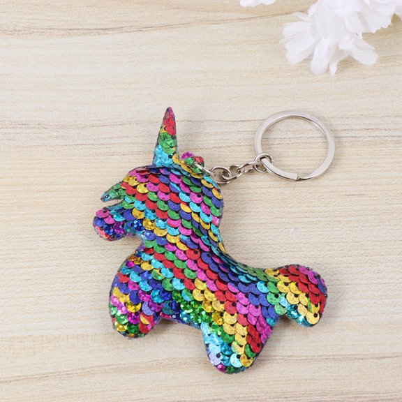 IDEANATEGRATE Unicorn Keychains Shiny Double-Sided Sequin Pendant Assorted Colors for Hanging Keys 2Pcs