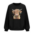 thumbnail image 6 of FAVIPT Women Christmas Sweatshirt Waffle Casual Crew Neck Pullovers Oversized Long Sleeve Fall Xmas Tops Cute Highland Cow Printing Fashion Shirts Black,S, 6 of 6