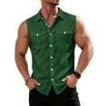 thumbnail image 2 of OIOLOYJM Sleeveless Shirts for Men Summer Baggy Solid Color Tank Tops with Pockets Stretch Beach Vacation Work Button Shirts Dark Green S, 2 of 4