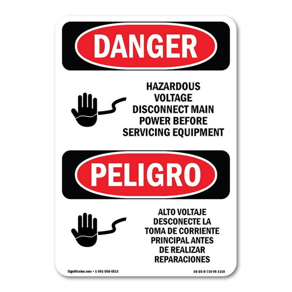 OSHA Danger Sign - Voltage Disconnect Main Power Bilingual | Plastic Sign | Protect Your Business, Construction Site, Shop Area |  Made in The USA