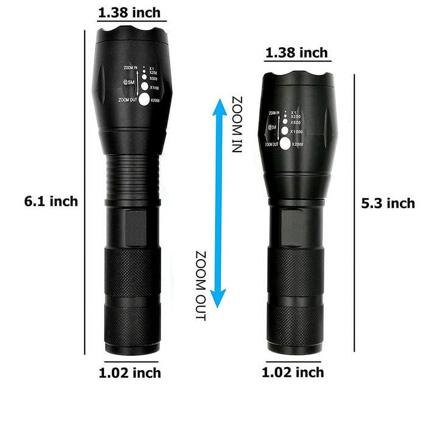 2pc G1400 Military Tactical Flashlight 5 Modes Zoomable Adjustable Focus - Ultra Bright LED Tactical Flashlight - Full Kit  (Black) - image 3 of 4