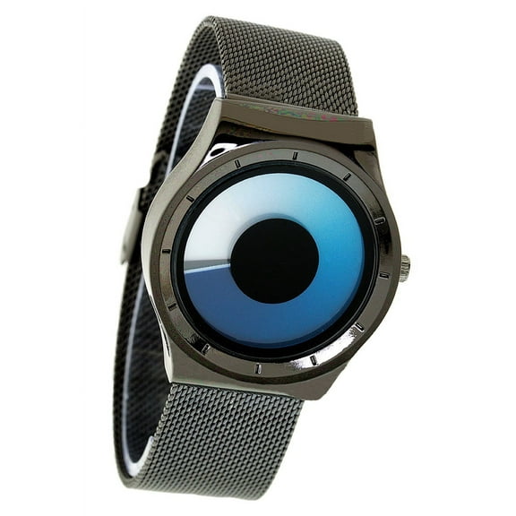 Mens black tone Modern business clubbing watch 40mm 11mm thick case. Multicolor dial . 22mm wide black metal mesh strap fits 9 inches wrist.