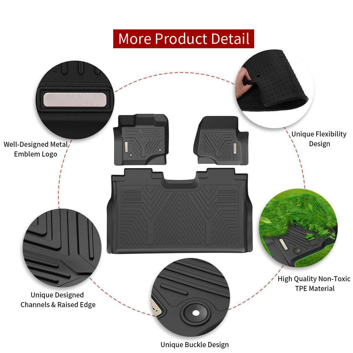 RVNI Floor Mats for 2015-2023 2024 Ford F-150 SuperCrew Cab, 1st & 2nd Row All Weather Protection
