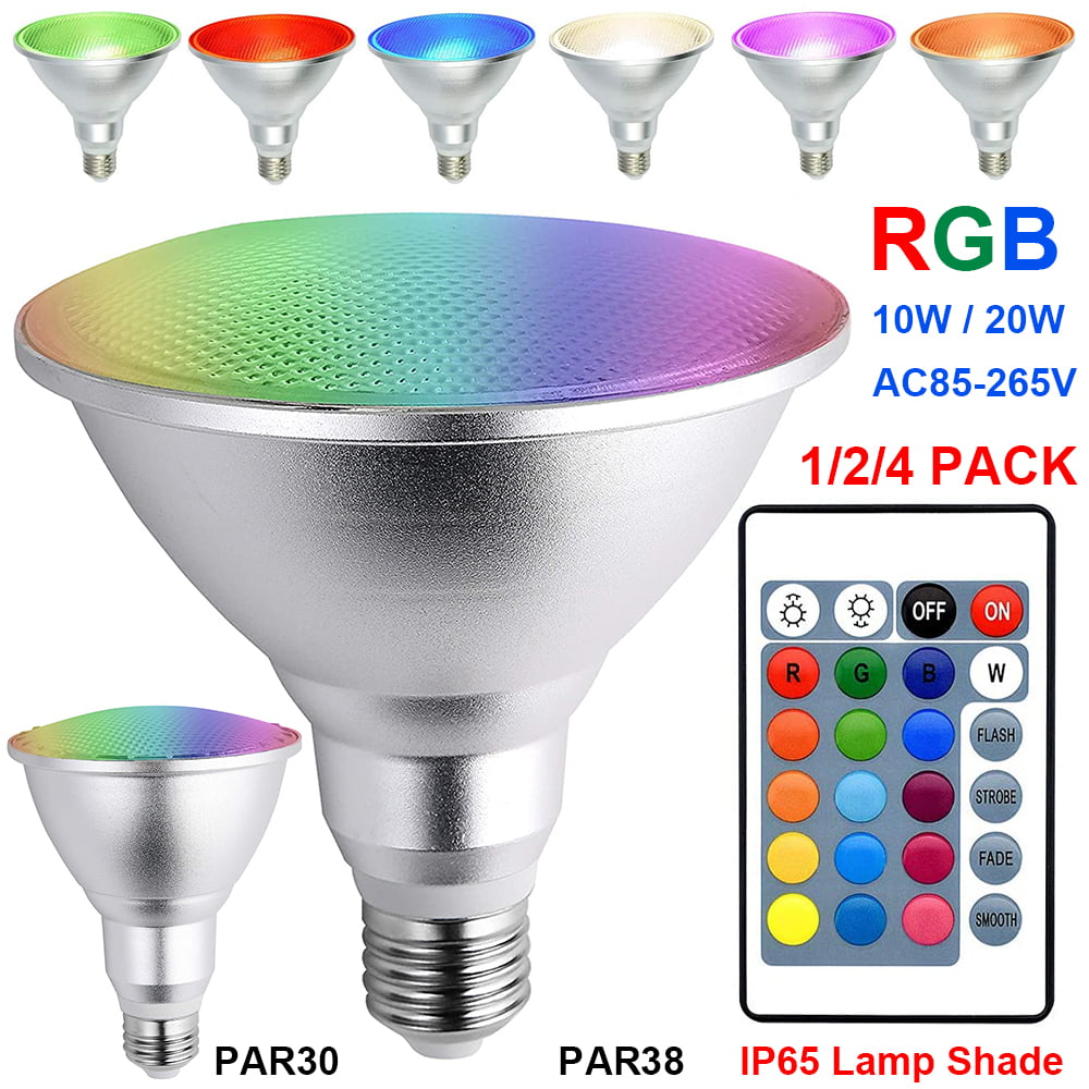Party Decoration Waterproof Outdoor Floodlight Living Room Led Spotlight E27 PAR38 20W RGB Colored Light Bulb 16 Color Changing with IR Remote Control for Home 20W PAR38 RGB 