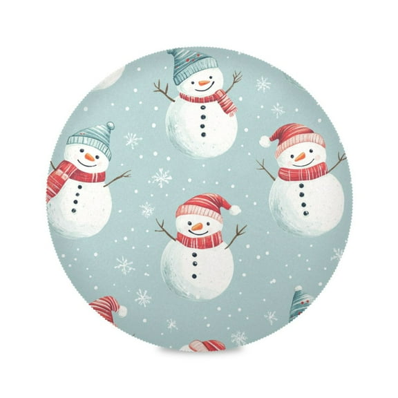 WOBOGO Christmas Style Snowman Round Placemats Set of 6 Heat Resistant Washable Kitchen Table Decorations 15.4in