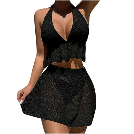 Facrlt Women s Halter Swim Dress Two Piece Cover Up Womens Bikini Sets Summer Beach Swimming Pool Swimsuits for Women Vacation Holidays Outfits