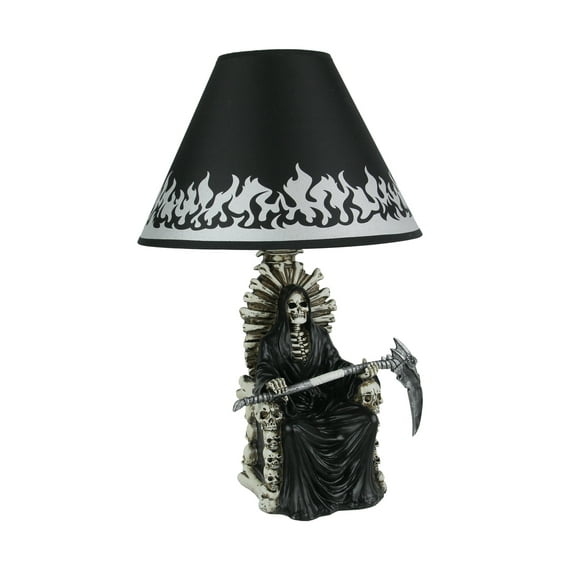 DWK Shadow of Judgement Grim Reaper on Throne Table Lamp and Fabric Flame Shade