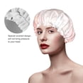 thumbnail image 4 of Balery Pink Marble Shower Caps, Double Layer Waterproof Shower Cap, Double Layers Reusable Shower Cap With Soft Comfortable For Long Thick Hair Soft Bath Shower Hair Caps, 4 of 9