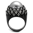 thumbnail image 3 of IP Black(Ion Plating) Stainless Steel Ring with Synthetic Pearl in Gray for Women Gray Stone Color Style TK2483 Size 10, 3 of 4