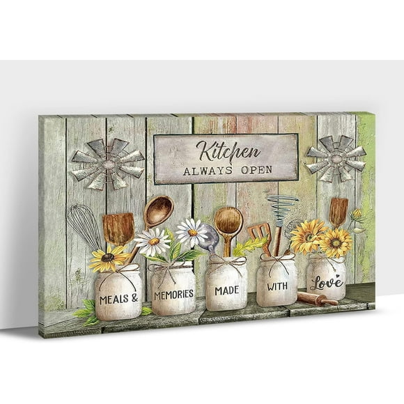 Kitchen Canvas Wall Art - Rustic Kitchen Pictures for Wall Decor, Farmhouse Kitchen Scene Pictures For Kitchen, Kitchen Art Picture Framed Canvas Print For Dining Room 12x18