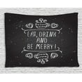 thumbnail image 1 of Eat Drink and Be Merry Tapestry, Inspiration Calligraphy on Grunge Chalkboard Coffee Hearts, Wall Hanging for Bedroom Living Room Dorm Decor, 60W X 40L Inches, Charcoal Grey White, by Ambesonne, 1 of 2