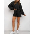 thumbnail image 4 of Women's 2 Piece Knit Outfits Puff Sleeve Crop Top Shorts Set Sweater Sweatsuit, 4 of 6
