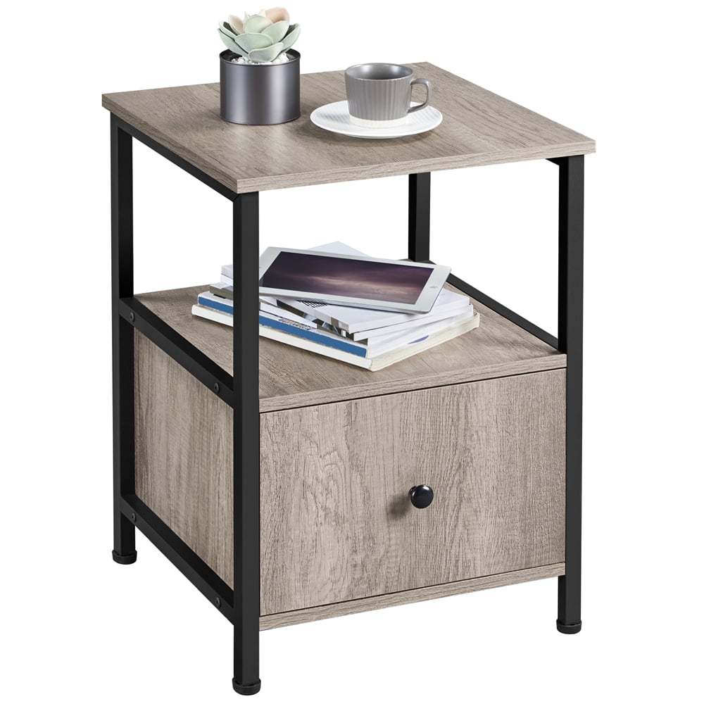 Smilemart Modern End Table Metal Frame With Drawer Open Shelf For Living Room Office Dining Gray Com - End Table With Drawers And Shelves Smilemart Modern End Table Metal Frame With Drawer Open Shelf For Living Room Office Dining Gray Com - End Table With Drawers And Shelves