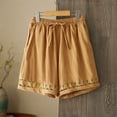 thumbnail image 2 of Shorts for Women Summer Cotton Linen Elastic Waist Lace Hollow out Hem Wide Leg Vintage Boho Casual Shorts with Pockets, 2 of 5