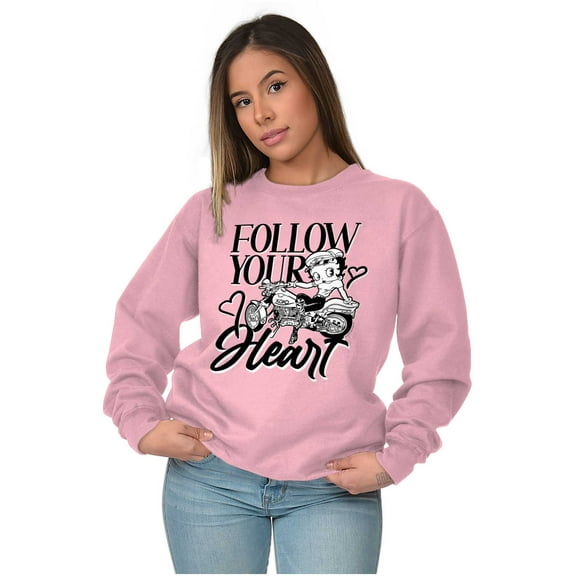 Biker Betty Boop Follow your Heart Women Crewneck Sweatshirt Brisco Brands S