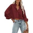 thumbnail image 3 of Sherrylily Womens Button Down Cropped Crop Tops Lapel Shirt with Chest Pocket, 3 of 5