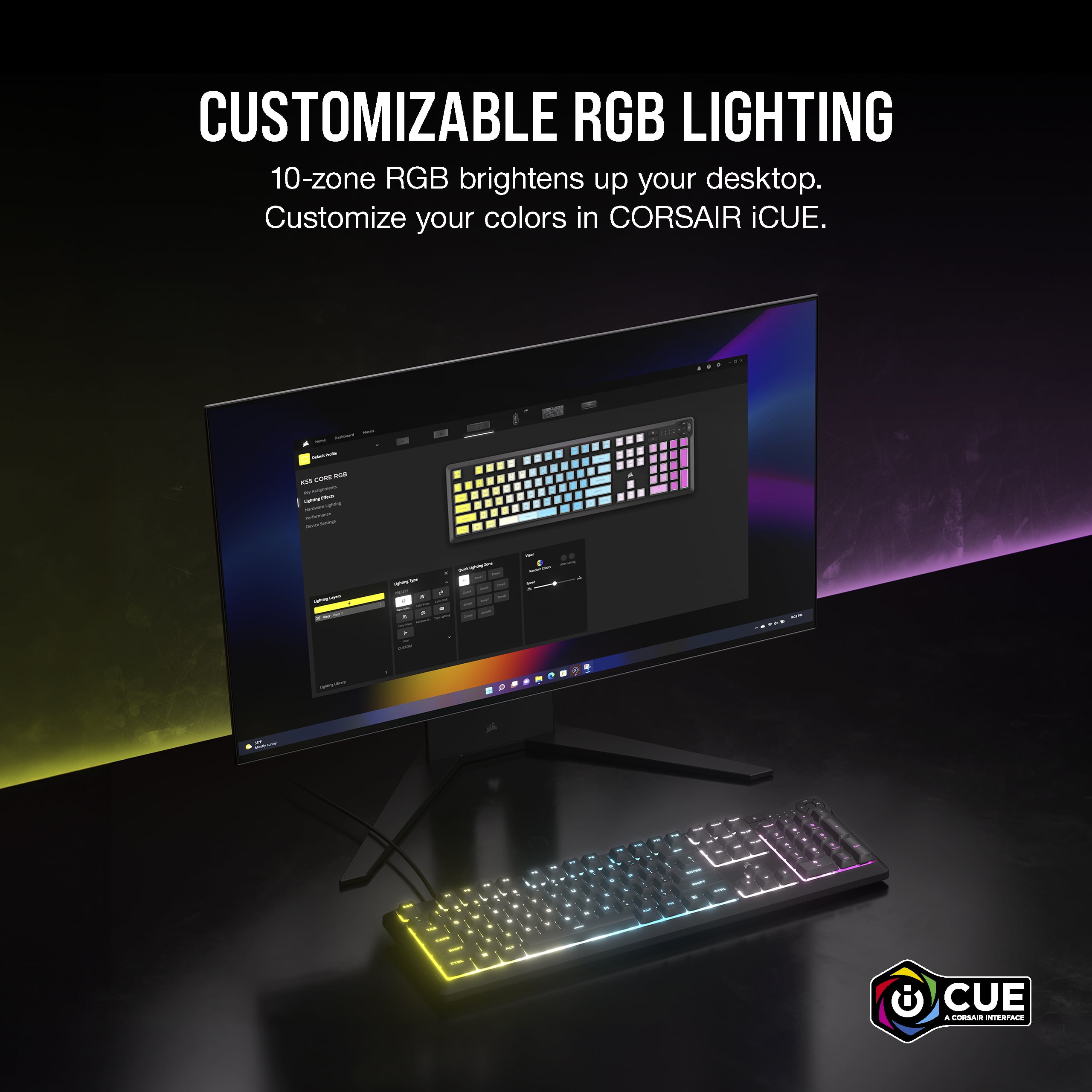 Corsair K55 CORE RGB Full Size USB Gaming Keyboard with Safety Leaflet, Black & Gray