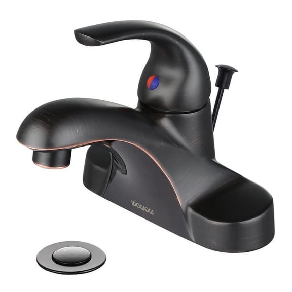 Wowow Bathroom Faucet Single Handle Oil Rubbed Bronze Centerset Bathroom Sink Faucet with Lift Rod Drain Assembly, Rv Lavatory Taps 3 Hole