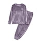 thumbnail image 5 of Conjunto de pijama de terciopelo grueso y cálido para mujer, con cuello redondo, estampado y pantalones de poliéster para invierno., 5 of 5