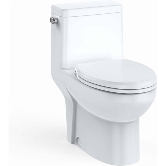 Two-Piece Toilet with Water-Saving Single Flush & Soft-Close Seat, Side Push Handle, Easy Install Elongated Bowl Toilet for Home Bathrooms