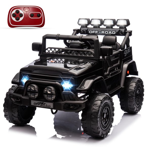12V Kids Ride On Car, Ride On Toy for Kids Ages 37-96 Months, Electric Truck with 5MPH Max Speed, Remote Control, Steering Wheel, Accelerator Pedal, Treaded Tires, Music and Story,Black