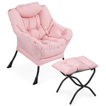 MoNiBloom Water-resistant Cotton Lazy Chair for Adults, Modern Upholstered Single Sofa with Ottoman, Removable Cover Accent Lounge Chair for Living Room, Pink