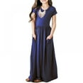 thumbnail image 6 of Girl's Short Sleeve Solid Color Loose Casual Long Maxi Dress with Pockets, 6 of 12